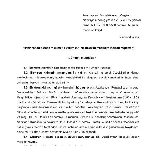 Document preview: Hazır Sənəd Barədə Məlumatın Verilməsi — Vergilər & maliyyə (CERFA n°7hazir)