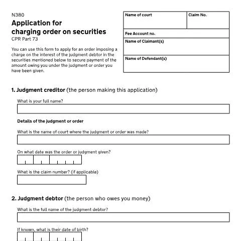 Document preview: How to Secure Court Judgments with Form N380 Charging Orders — Legal & justice