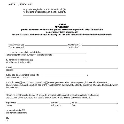 Document preview: Certificat atestare impozit plătit în România — Impozite & fiscalitate (CERFA n°A11_OMFP_583_2016)