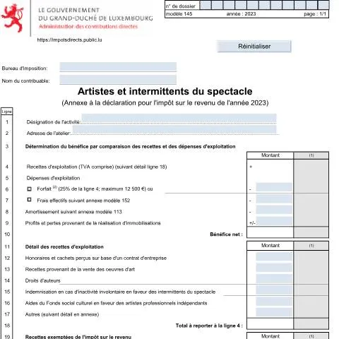 Aperçu du document Protection sociale des artistes et intermittents au Luxembourg — Démarches administratives (CERFA n°145)