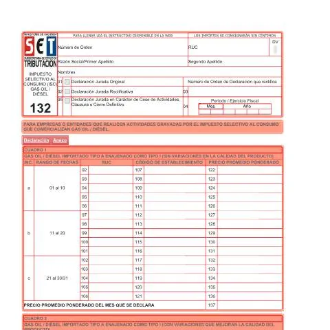 Vista previa del documento Formulario 132 ISC Gas Oil - Diésel en Paraguay — Impuestos (CERFA n°F132)