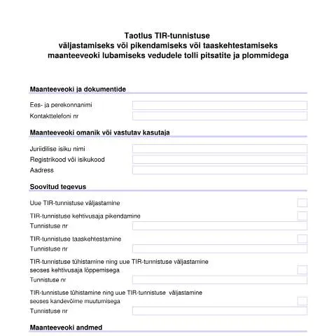 Document preview: Kuidas täita TIR Tunnistuse Taotlust efektiivselt? — Toll ja impordi-ekspordi (CERFA n°TIR TUNNISTUSE TAOTLUS)