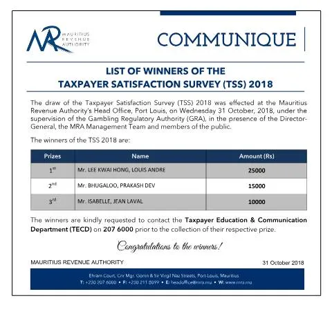 Document preview: Explore the 2018 Taxpayer Satisfaction Survey Winners List — Government & admin (TSSDraw2018)