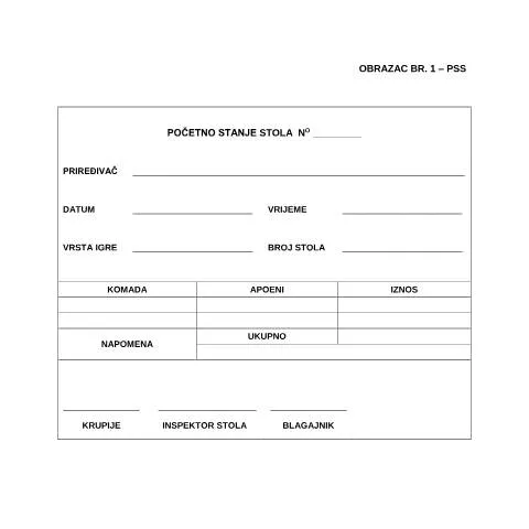 Document preview: Važnost obrasca POČETNO STANJE STOLA (PSS) u kazinima — Administrativne procedure (CERFA n°PSS)