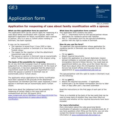 Document preview: GE3: Genåbning af sag om familiesammenføring med ægtefælle — Immigration & visa (CERFA n°GE3)