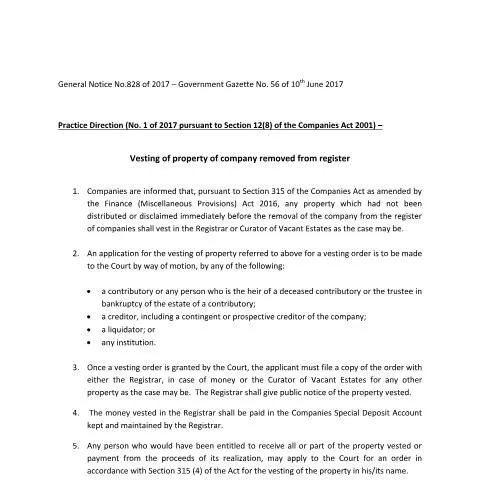 Document preview: Understanding the Practice Direction of Vesting of Property — Government & admin (PRACTICE-DIRECTION-OF-VESTING-OF-PROPERTY)