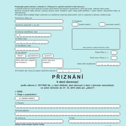 Document preview: Jak vyplnit Přiznání k dani darovací? — Daně a fiskální záležitosti (CERFA n°25 5409/1)