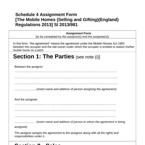 Document preview: Park Home Assignment Form: Legal Framework and Requirements — Housing