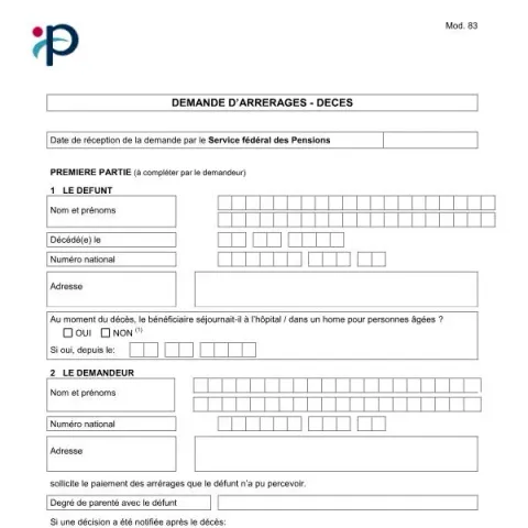 Aperçu du document Formulaire Mod. 83 : réclamer les arrérages de décès — Retraite & pension (Mod. 83)