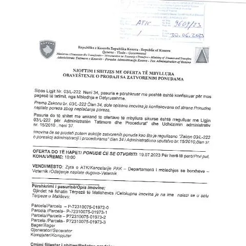 Document preview: Shitja e Pronave të Konfiskuara në Kosovë — Procedura administrative