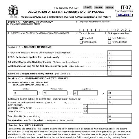 Document preview: Understanding Jamaica's IT07 Income Tax Form (2000-2013) — Government & admin (CERFA n°IT07_2000+to+2013)