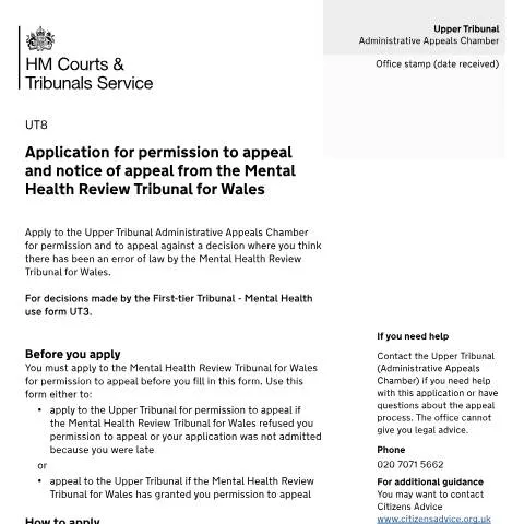Document preview: Guide to Appealing a Mental Health Review Tribunal Decision in Wales — Legal & justice