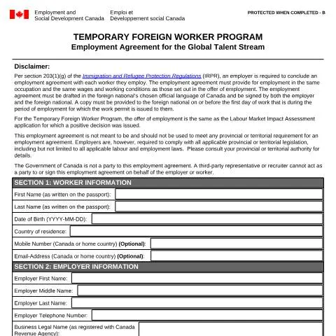 Document preview: Understanding the Employment Agreement for Global Talent Stream — Work & employment (CERFA n°EMP5713)