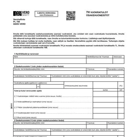 Document preview: Vuokratulojen ilmoittaminen osakehuoneistoista — Verot & verotus (CERFA n°Vero 3011)