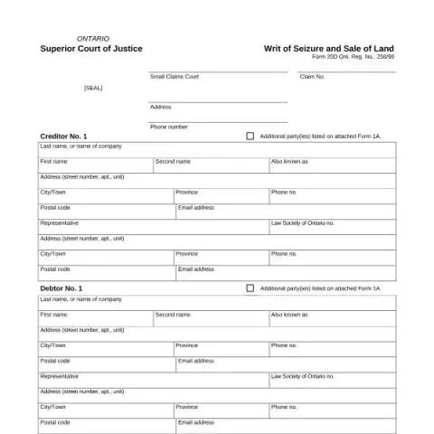 Document preview: Understanding the Writ of Seizure and Sale of Land (Form 20D) — Legal & justice (Form 20D)
