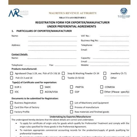 Document preview: Essential Guide to the Exporter Registration Form — Customs & trade (CERFA n°RegistrationForm-PreferentialAgreements)