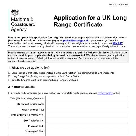 Document preview: Complete Application Process for UK Long Range Certificate — Education & training