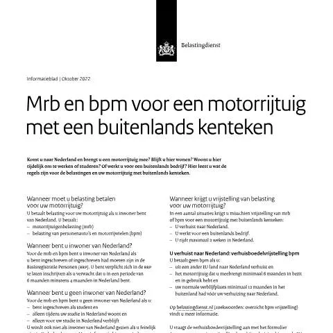 Documentvoorvertoning: Essentiële informatie voor buitenlandse motorrijtuigen in Nederland — Voertuig & rijbewijs (CERFA n°mb7001z2fd)