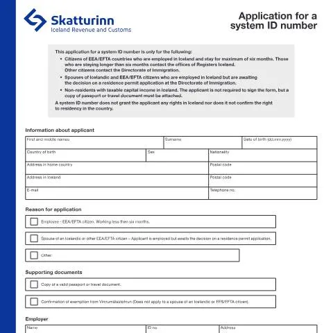 Document preview: Leiðbeiningar um skráningu á kerfiskennitalu — Stjórnsýsla (CERFA n°RSK 3.30)