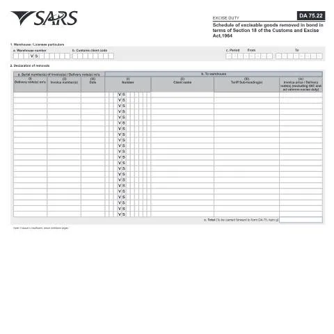 Document preview: Understanding the DA 75 22 Form for Excise Duties — Government & admin (CERFA n°DA 75 22)