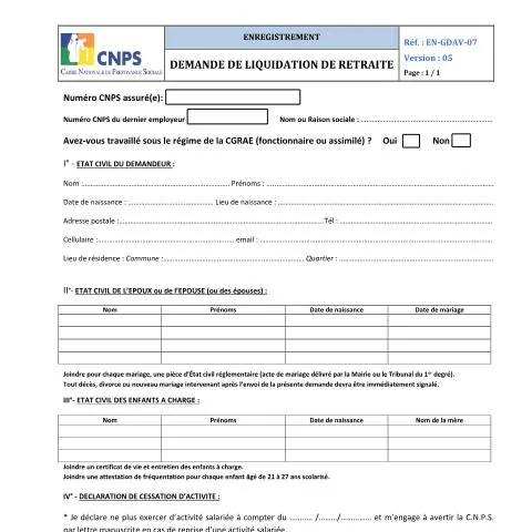 Aperçu du document Comprendre la Demande de Liquidation de Pension de Retraite en Côte — Retraite & pension