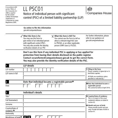 Document preview: Understanding LL PSC01: Reporting Significant Control in UK LLPs — Business