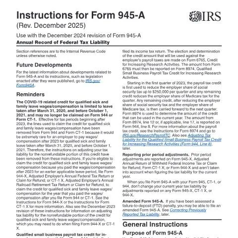 Document preview: Understanding IRS Instructions for Form 945-A — Taxes (CERFA n°INST-945A)