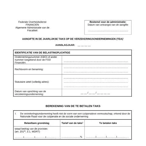 Aperçu du document Guide sur la déclaration annuelle des entreprises d'assurance — Impôts & fiscalité (CERFA n°124-taks-verzekeringsondernemingen)