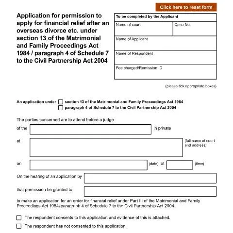 Document preview: Understanding the D50E Application for Financial Relief After Overseas — Legal & justice