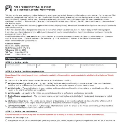 Document preview: Understanding ICBC Form MV1426E: Adding a Related Owner to a Modified — Vehicle & driving (MV1426E)