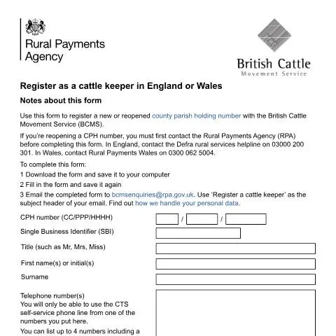 Document preview: How to Register with British Cattle Movement Service for Cattle — Agriculture & rural