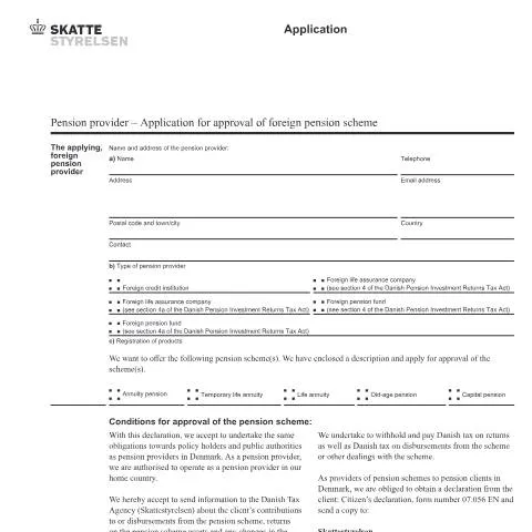 Document preview: Ansøgning om godkendelse af udenlandske pensionsordninger — Skatter & skat (CERFA n°07.055)