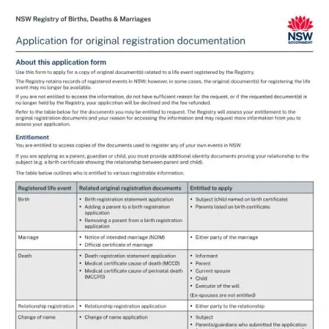 Document preview: How to Request Original Registration Documents in NSW — Civil status & identity (Form 26)