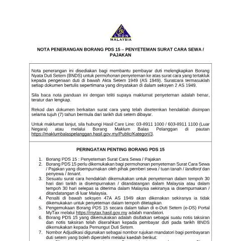 Document preview: Pentingnya Borang PDS 15 untuk Penyewa dan Pemilik Hartanah — Cukai & percukaian