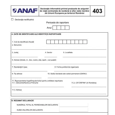 Document preview: Reglementări privind asigurările de viață pentru rezidenți UE în — Impozite & fiscalitate (CERFA n°403_OPANAF2727_2015)