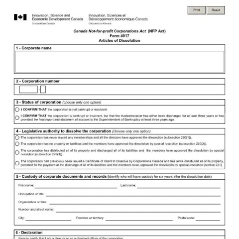 Document preview: Understanding Articles of Dissolution (Form 4017) for Canadian — Government & admin (Form 4017)