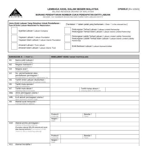 Document preview: Peranan Borang CP600LE dalam Pendaftaran Nombor Cukai — Proses pentadbiran (CERFA n°CP600LE)