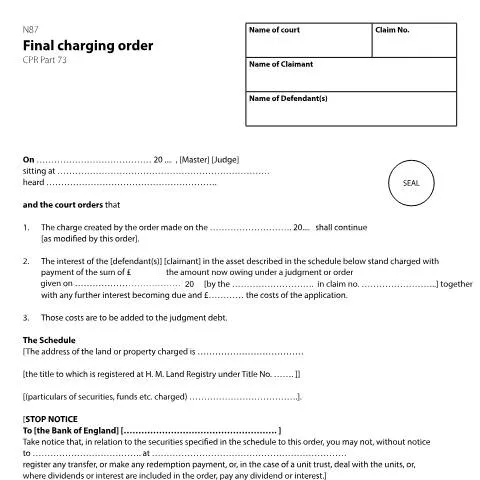 Document preview: How N87 Final Charging Orders Secure Debts Against Property Assets — Legal & justice