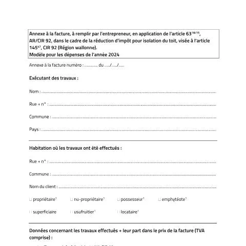 Aperçu du document Optimisez votre réduction d'impôt grâce à l'annexe de facture — Démarches administratives (CERFA n°annexe-facture-isolation-toit)