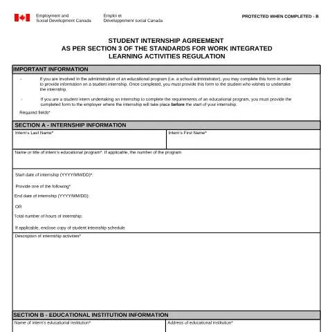 Document preview: Understanding the Student Internship Agreement in Canada — Work & employment (CERFA n°LAB1205)