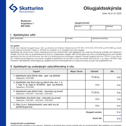Document preview: Inngangur að Olíugjaldsskýrsla RSK 18.02 — Stjórnsýsla (CERFA n°RSK 18.02)