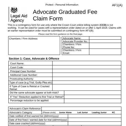 Document preview: AF1(A) Contingency Forms: Backup Solution for Court Claims — Legal & justice