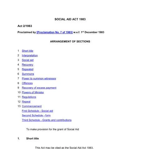 Document preview: Overview of the Social Aid Act 1983 in Mauritius — Benefits & social aid (CERFA n°SOCIAL-AID-ACT-1983)