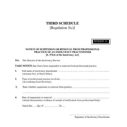 Document preview: Understanding the IS11 Notice for Insolvency Practitioners — Government & admin (CERFA n°Notice-of-Suspension-or-Removal-from-Professional-Practice-of-an-Insolvency-Practitioner-_IS11)