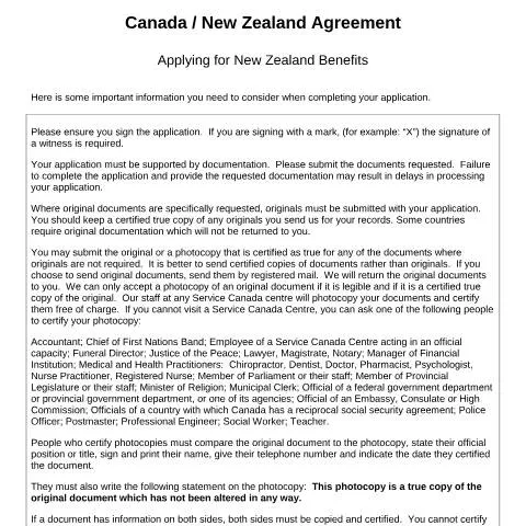 Document preview: Guide to the New Zealand/Canada Agreement Benefits Application — Health (CERFA n°CAN-NZ_1)