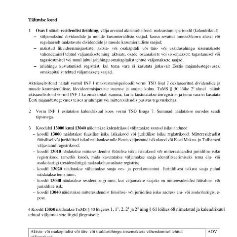 Document preview: Vorm INF 1: Täitmise kord ja olulisus — Maksud ja maksustamine (CERFA n°TSD)