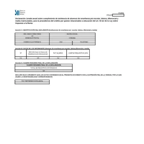 Vista previa del documento Importancia del Formulario F1904 en la Educación Chilena — Trámites administrativos (CERFA n°F1904)