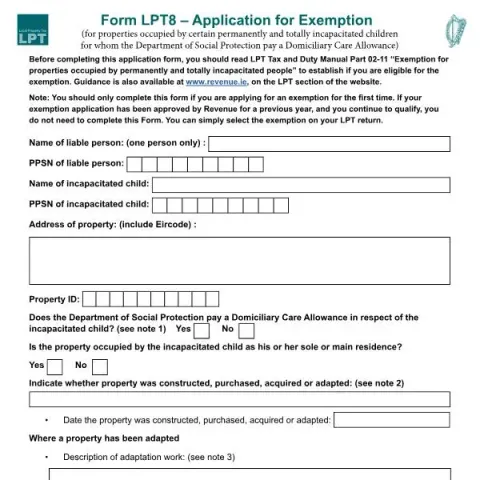 Document preview: Apply for Local Property Tax Exemption with Form LPT8 — Taxes (LPT8)
