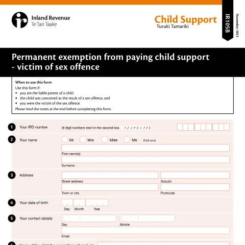 Document preview: Navigating Child Support Exemptions for Survivors — Taxes (CERFA n°IR105B)