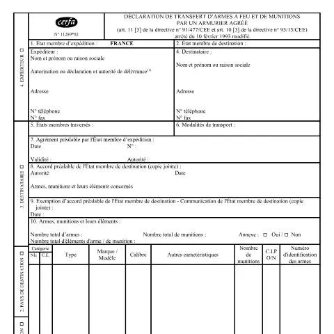 Aperçu du document Formalités de transfert d'armes pour armuriers professionnels — Juridique & justice (CERFA n°11289*02)